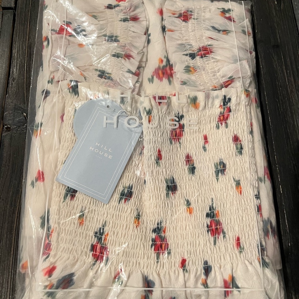 NWT Hill House Ellie Midi Nap Graduation Dress Ivory Ikat Floral Crushed Taffeta - Picture 7 of 9